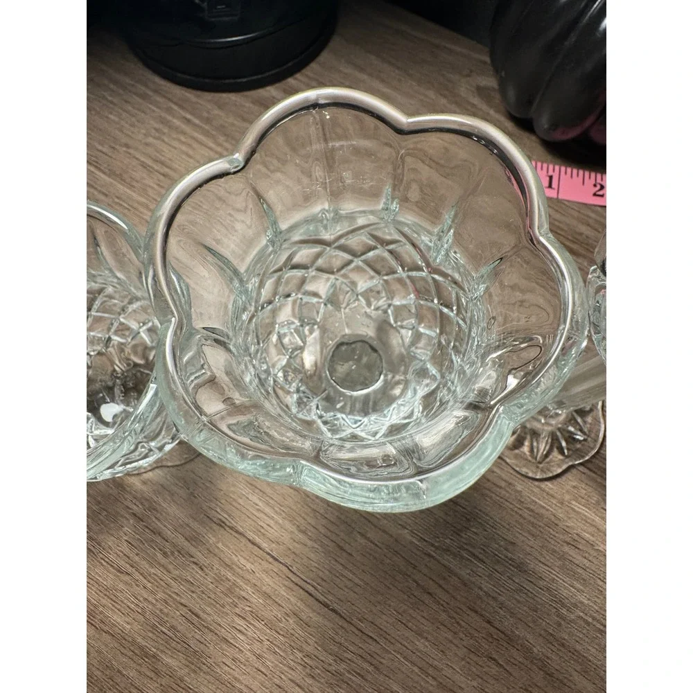 Homco Vintage Clear Glass Votive Candle Holder Set 3 Graduated quilted USA